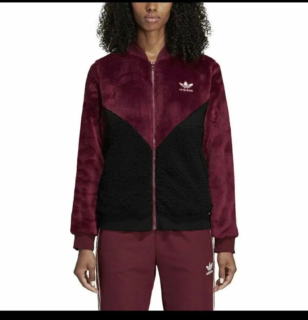 ADIDASβfull zip up cropped/crop teddy color block fleece Jacket/coat NWT Y2K XS